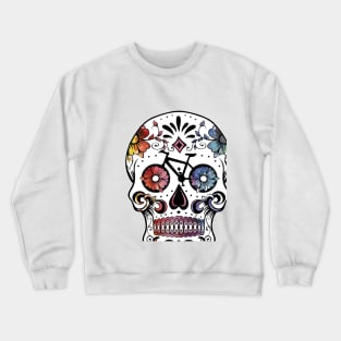 Watercolor cycling sugar skull Crewneck Sweatshirt